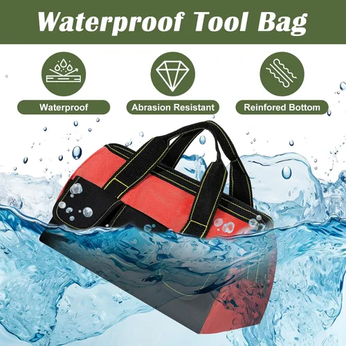 Vista 5 de 4 bolsas de herramientas para hombres y mujeres, bolsa de herramientas resistente con parte inferior dura impermeable, múltiples bolsillos