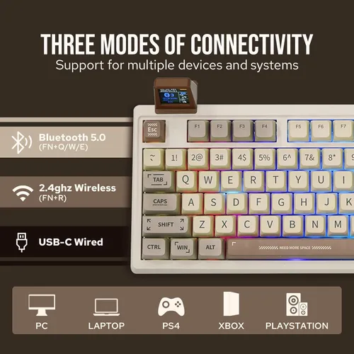 Vista 3 de EPOMAKER RT100 - Junta de 97 teclas BT5.02.4GUSB-C Teclado mecánico para juegos con pantalla de visualización personalizable, perilla, enchufe