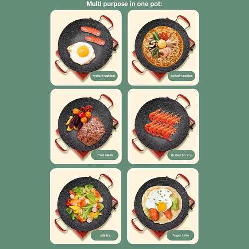 Vista 7 de Tyenaza Sartén coreana para barbacoa, sartén antiadherente para pizza, sartenes planas redondas, compatibles con estufas y inducción, para hornear