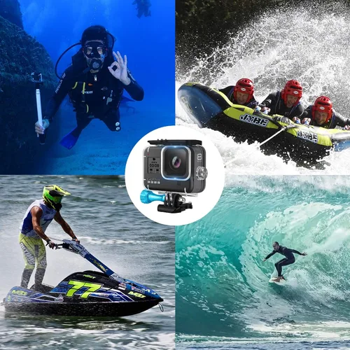 Vista 5 de MiPremium Carcasa impermeable para GoPro Hero 8, color negro. Accesorios de montaje de jaula de buceo con tornillo de aluminio y hebilla