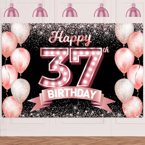 Vista 319 de Cartel de feliz cumpleaños décimo oro rosa, telón de fondo, saludos a 10 años, globos de confeti, decoración temática para niñas de 10 años