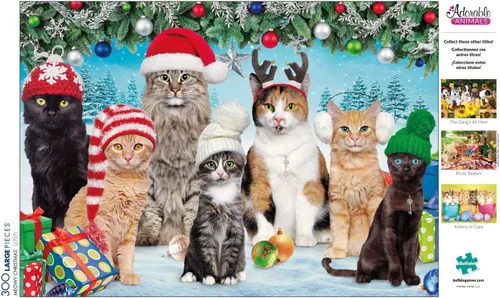 Vista 6 de Buffalo Games - Meowy Christmas - Rompecabezas navideño de 300 piezas - Rompecabezas colorido y festivo para adultos - Piezas cortadas