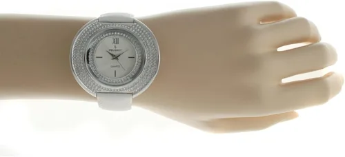 Vista 4 de Peugeot Couture - Reloj de pulsera con cristales acentuados con caja curvada y correa de piel blanca