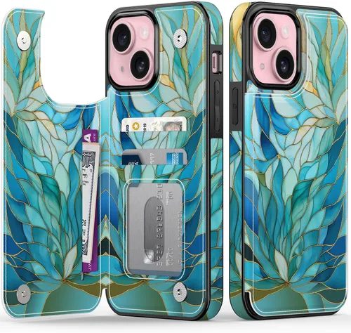 Vista 85 de FUNMIKO Funda tipo cartera para iPhone 13 con tarjetero, bloqueo RFID, protección de grado militar y obras de arte impresas con rayos UV, cierre