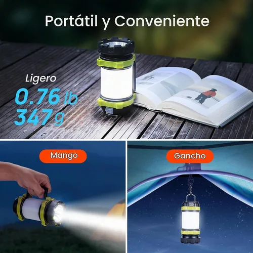 Vista 5 de Linterna LED de camping recargable (paquete de 1), linterna portátil Consciot con 6 modos de luz, banco de energía de 3600 mAh, IPX4 impermeable
