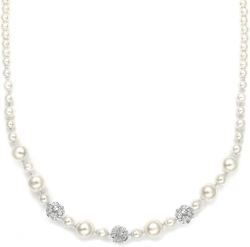 Vista 2 de Mariell Collar de perlas de color marfil para novias con detalles de bola de fuego de cristal de diamantes de imitación, joyería de boda nupcial