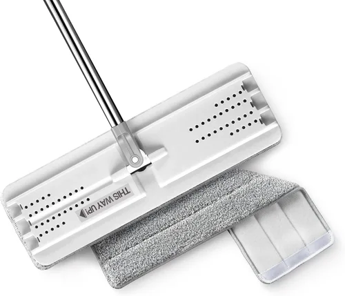 Vista 16 de JOYMOOP Trapeador plano, trapeadores de microfibra para limpieza de pisos y limpiador de paredes, trapeadores de 50 pulgadas con cabeza plana de 13
