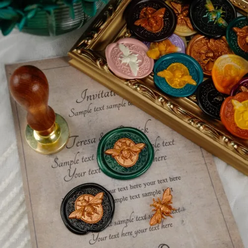 Vista 4 de Sello de Cera de Abeja en Relieve 3D - Cabeza de Latón con Mango de Madera, para Hacer Sellos de Cera para Invitaciones de Boda/Sobres/Envoltorios