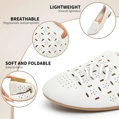 Vista 3 de Rominz Zapatos planos para mujer, cómodos zapatos de ballet de piel sintética negra para mujer, zapatos de vestir casuales con punta redonda