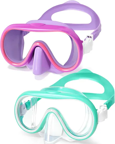 Vista 8 de Seago 2 Pack Swim Goggles with Nose Cover, Goggles for Kids 6-14 Girls Boys Azul y verde negro