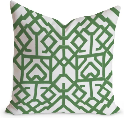Vista 33 de Cojín de cojín verde salvia con rayas geométricas estilo granja enrejado imperial geométrico verde para sofá, funda de cojín de doble cara, 24 x 24