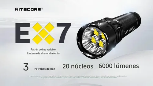 Vista 2 de Nitecore EX7 Linterna de 6,000 lúmenes – Linterna recargable de alto rendimiento con foco, luz de inundación, mixta – Carga rápida USB-C, alcance