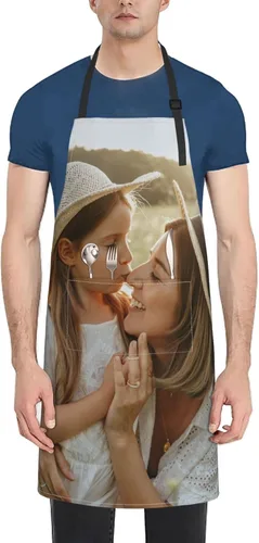 Vista 9 de Delantales personalizados con dos bolsillos, delantal personalizado para hombre, diseño de tu propia foto, logotipo, delantal de chef, longitud