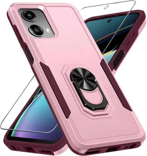 Vista 18 de Funda diseñada para Motorola Moto G 5G 2024 con soporte de anillo de metal integrado Protector de pantalla de vidrio templado, funda resistente