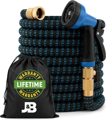 Vista 11 de J&B XpandaHose Ultra Strong 3750D fabric, 4-layer latex core, expands 3X, kink & leak-resistant, 10-pattern nozzle, storage bag
