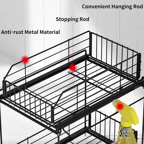 Vista 5 de SUEH DESIGN Organizadores y Almacenamiento Bajo el Fregadero, Almacenamiento de Metal de 2 Niveles Bajo el Fregadero con Riel Colgante