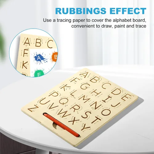 Vista 6 de Tabla de práctica de letras de madera, tabla de trazado reutilizable del alfabeto de escritura a mano de doble cara para niños pequeños y regalos
