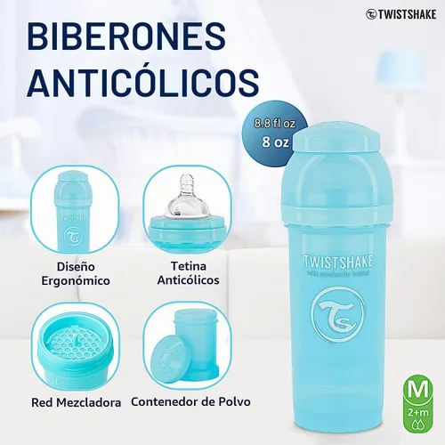 Vista 2 de Twistshake Biberones anticólicos – Biberones prémium de 8.8 fl oz/8 onzas con recipiente de almacenamiento de leche de 3.4 fl oz para una