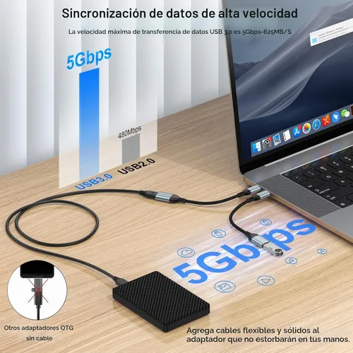 Vista 3 de Adaptador USB C a USB - 5Gbps [paquete de 2] Adaptador USB C 3.0 OTG para Android