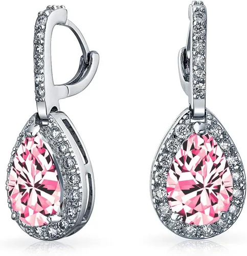 Vista 6 de Juego de joyas nupciales de 7 a 15 quilates, estilo vintage, halo de circonita cúbica AAA, circonita cúbica, aretes de gota a presión, lágrima