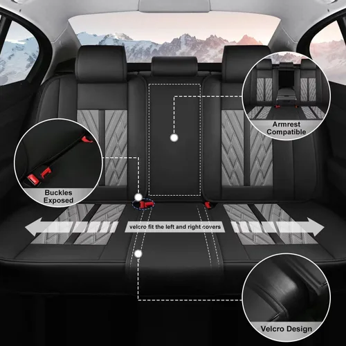 Vista 3 de TTX LIGHTING Juego completo de fundas de asiento para automóvil para Dodge Dart 2013-2016, cojines de asiento de cuero transpirable, impermeables