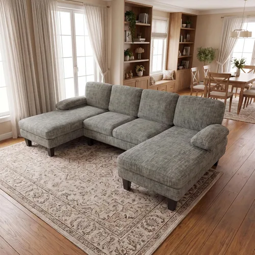 Vista 13 de JUMMICO Sofás Seccionales para Sala de Estar, Sofá en Forma de U con Tela de Chenilla, Sofá Moderno de 4 Asientos con Almohadas Removibles