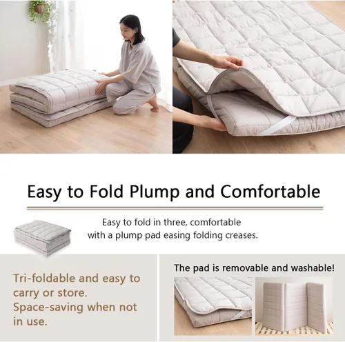 Vista 6 de EMOOR Colchón de futón japonés de triple pliegue Machi con protector de colchón S-Twin gris, fuelle plegable, almacenable, lavable, para dormir