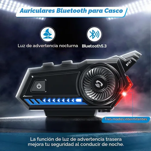 Vista 3 de Auriculares Bluetooth para casco de motocicleta, BT5.3 EDR, luz trasera, 3