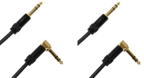 Vista 3 de Audio2000'S E26112P2 - Paquete de dos cables TRS de 12 pies chapados en oro de 1/4 de pulgada en ángulo recto a TRS de 1/4 de pulgada rectos