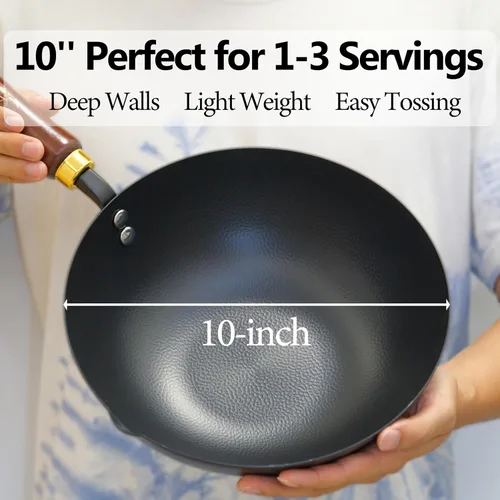 Vista 3 de Souped Up Recipes Wok de acero al carbono de 10 pulgadas para estufas eléctricas, de inducción y de gas (tapa y video de guía de usuario incluido)