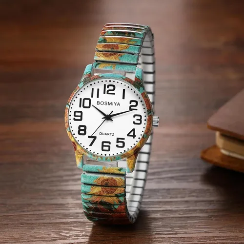 Vista 4 de Lancardo Reloj de pulsera para mujer: Bohemia elástica analógica de cuarzo, gran número, esfera blanca, fácil de leer, cumpleaños, día de San
