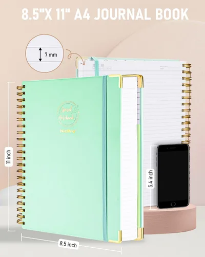 Vista 3 de Nicpro Cuaderno en espiral, 21 x 29.7 cm, cuadernos de cuero para el trabajo, cuaderno universitario de tapa dura con rayas de tamaño grande de 300
