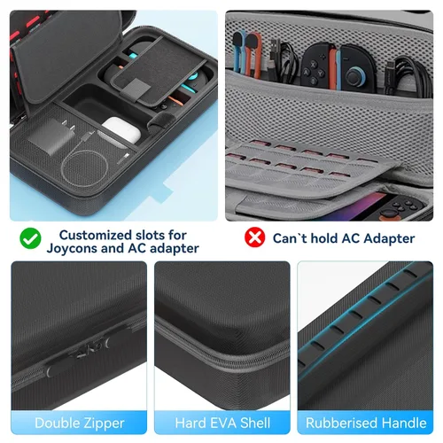 Vista 6 de Carrying Case Compatible with Nintendo Switch 2 & Original & OLED Version, Custom Spot for Joy-con & AC Adapter, Portable Travel Nintendo Switch 2
