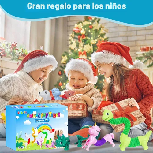 Vista 6 de Tubos Pop de Animales Juguetes Fidget 10PCS, Juguetes Sensoriales para Autismo y Alivio del Estrés, Juguetes de Viaje para Coche y Avión, Rellenos