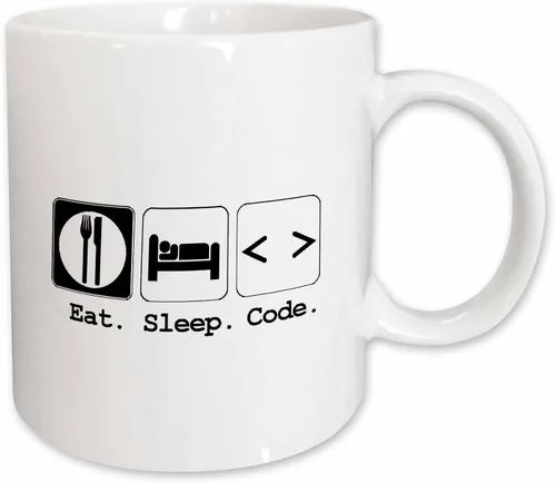 Vista 10 de 3dRose Funny Hobby Lifestyle Design Eat Sleep Code 15oz Two-Tone Black Mug