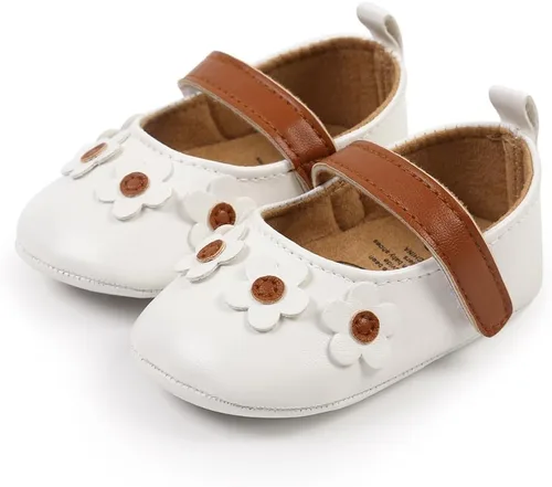Vista 6 de Myleleya Zapatos planos Mary Jane para bebés y niñas con lazo y flores, vestido de princesa, para boda, zapatos de ballet antideslizantes para niños