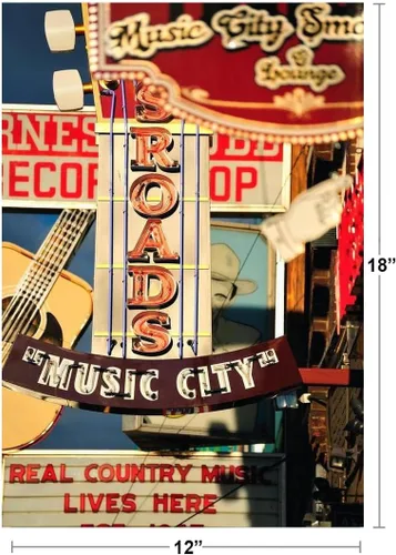 Vista 3 de Póster de fotos de música country de Nashville con letreros retro de música country TN Tennessee Bar Restaurant Photograph Cool Wall Art Poster 12x18