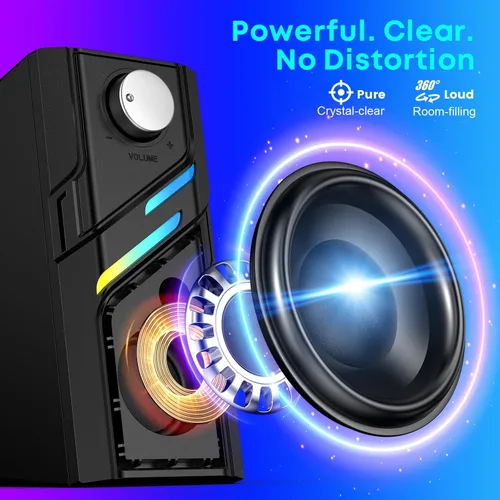 Vista 2 de LENRUE Altavoces de computadora para PC de escritorio con botón fácil, sonido claro y potente, luces táctiles, plug and play para computadora