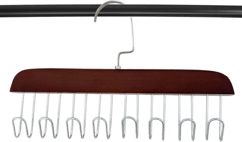 Vista 5 de Soporte para colgar cinturones para armario, organizador de madera para sombreros de béisbol con gancho de metal giratorio, antideslizante