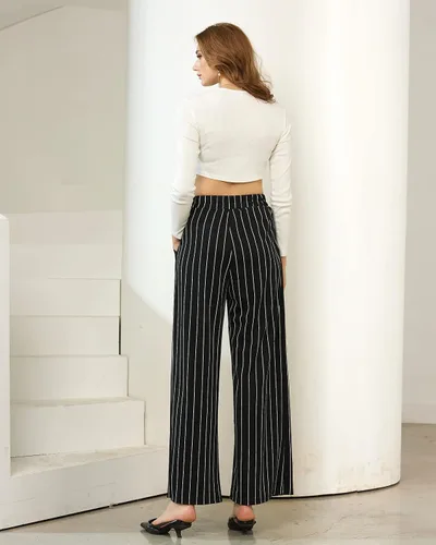 Vista 5 de noflik Women's Business Casual Pull On Work Office Stretch Crepe Solid High Waist Pleated Wide Leg Full Legth Palazzo Pants