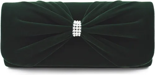 Vista 9 de Elegante bolso de noche de embrague de terciopelo con lazo de diamantes de imitación Negro