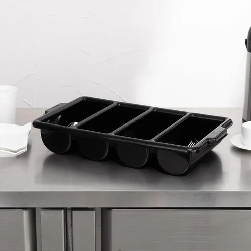 Vista 10 de Restaurantware - Organizador de cubiertos de 21.9 x 14.2 x 3.5 pulgadas, 1 bandeja de cubiertos resistente a las grietas - 4 compartimentos, asas
