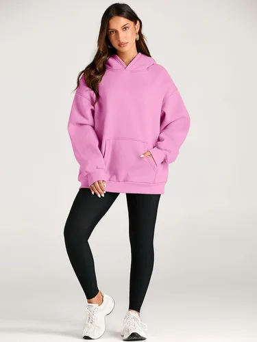 Vista 5 de Trendy Queen - Sudaderas extragrandes con capucha para mujer, suéteres de manga larga, sin botones, de vellón, de otoño, ropa de invierno