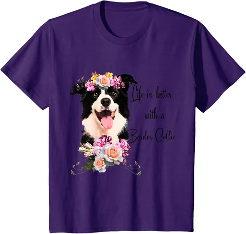Vista 29 de Life is Better With a Border Collie - Camiseta de perro lindo con flores, gris, S Gris Oscuro