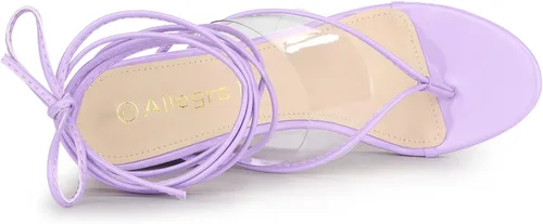 Vista 5 de Allegra K Sandalias de cuña con correa transparente con cordones para mujer