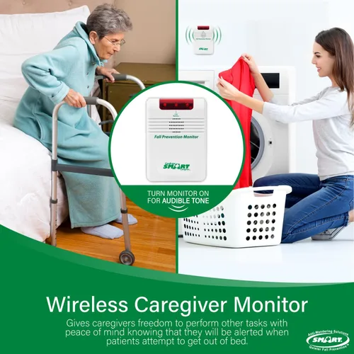 Vista 3 de Smart Caregiver - Sistema de alarma inalámbrico para cama – Almohadilla de alarma inalámbrica con detección de peso (10 x 30 pulgadas) con monitor