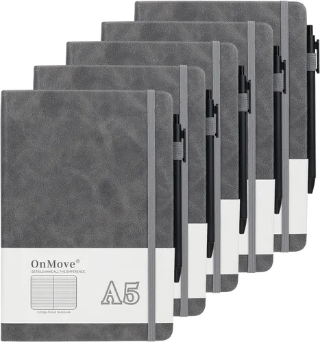 Vista 11 de Cuadernos diarios para mujeres y hombres, paquete de 5 unidades, tapa dura de cuero a granel con soporte para bolígrafo, 160 páginas, papel grueso