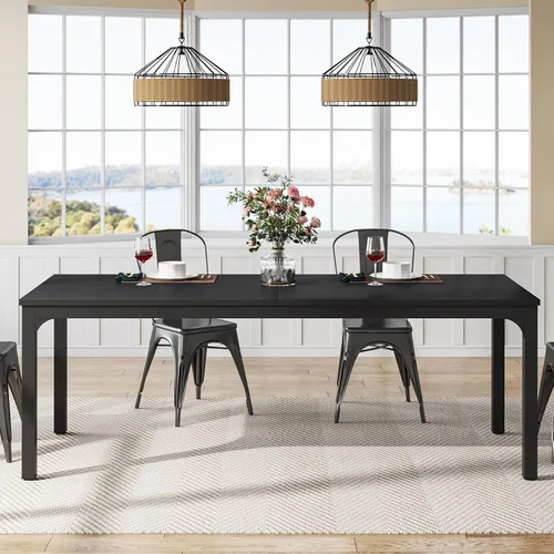 Vista 5 de Tribesigns Mesa de comedor negra para 6-8 personas, mesa rectangular grande de 78 pulgadas para comedor, 78.7 x 27.5 x 29.5 pulgadas (solo mesa)