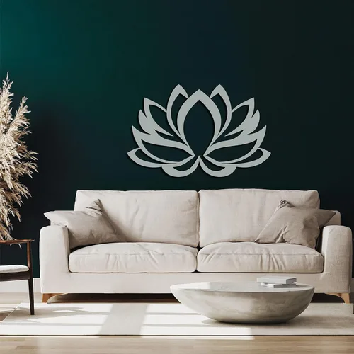Vista 2 de Arte de pared de metal, arte de flor de loto metálico, gris plateado, silueta de pared, decoración de pared de metal, decoración de pared de metal
