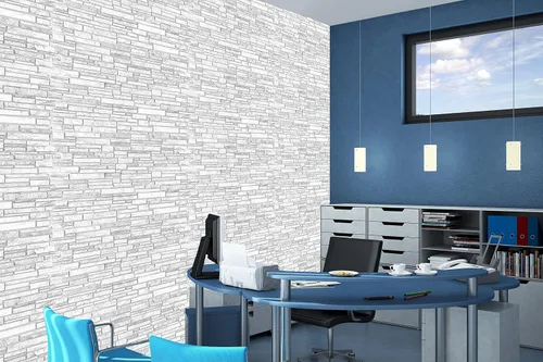 Vista 2 de Dundee Deco Panel de pared 3D de PVC de piedra sintética de color blanco y gris, 3.2 pies x 1.6 pies (38.6 in x 19.3 in), decoración de paneles